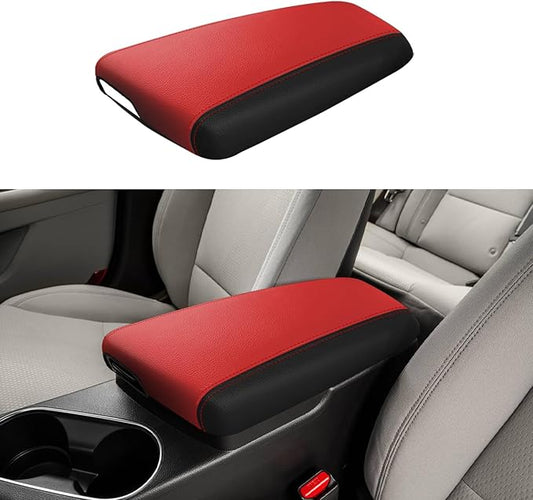XYHGM Car Center Console Armrest Cover for Kia Optima 2011 2012 2013 2014 2015 Leather Anti-Scratch Central Arm Rest Box Lid Seat Cover Protector Cushion Saver Interior Accessories(Red with Black)