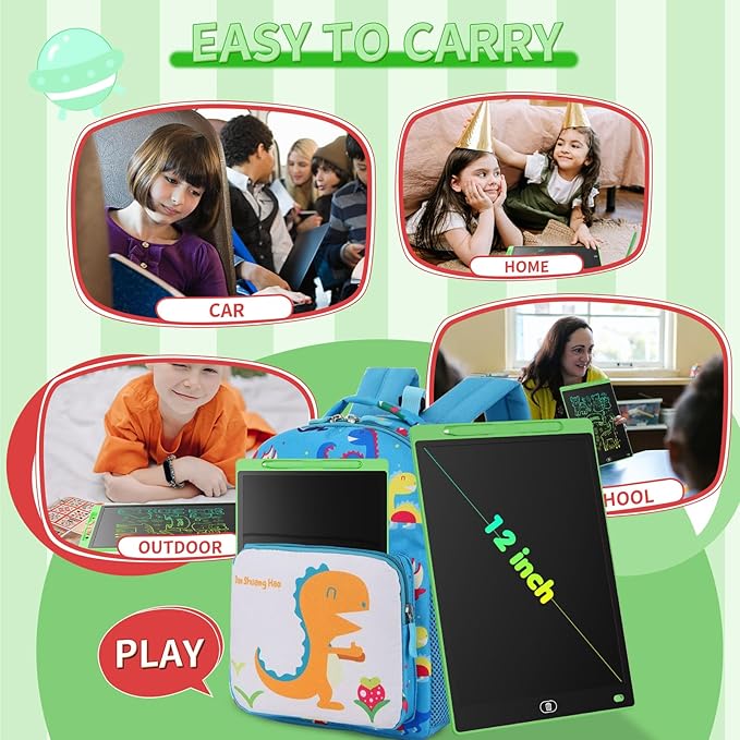 [2 Pieces] 12 Inch LCD Colorful Writing Graphic Tablet, Erasable Drawing Board, Kids Gift, Graphic Board for Games for 3 4 5 6 7 Years (Blue & Green)
