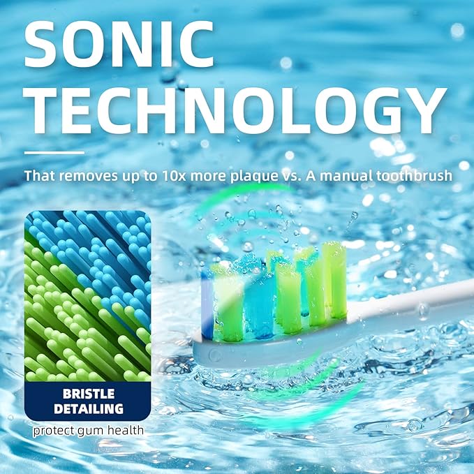 7AM2M Sonic Electric Toothbrush for Adults and Kids, with 8 Brush Heads and Travel Case,5 Modes with 2 Minutes Build in Smart Timer, One Charge Use for 90 Days, Rechargeable Toothbrushes (Navy Blue)