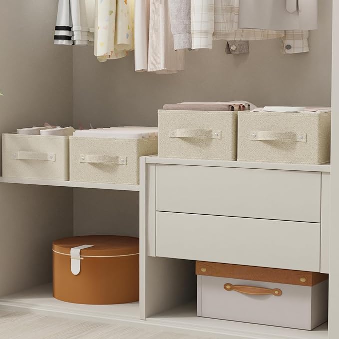 Collapsible Closet Organizer, Storage Bins, Fabric Cube Baskets for Organizing Home and Office, Grey and Beige, 3 Pack, 13.0x9.0x5.5in