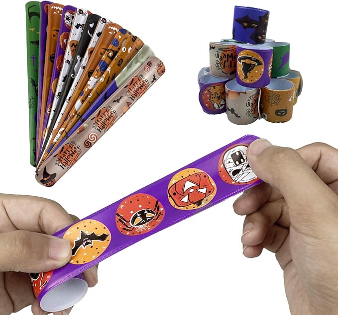 JoFAN 48 PCS Halloween Slap Bracelets Halloween Toys for Kids Girls Boys Halloween Party Favors Halloween Treat Bags Gifts