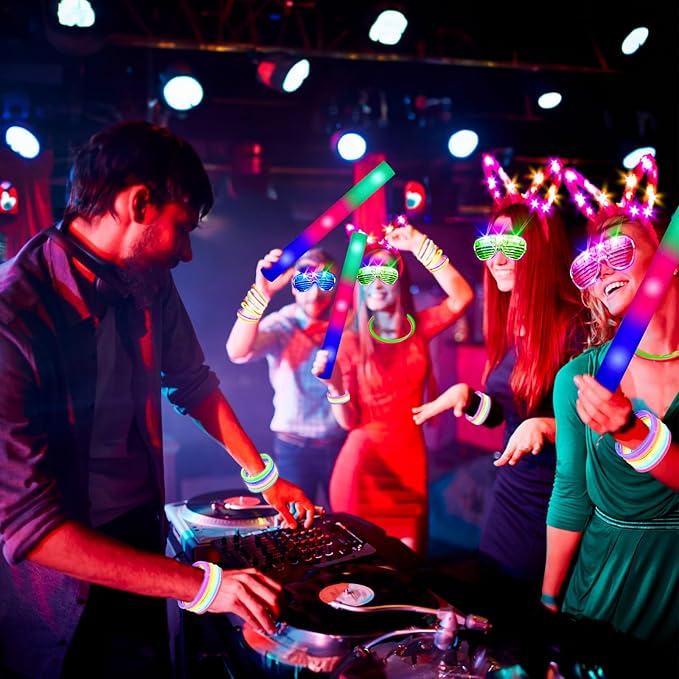 236 PCS Glow in the Dark Party Supplies, Girls Party Favors, 12 PCS Foam Glow Sticks, 12 PCS LED Glasses, 12 PCS Bunny Ear Headband, 100 PCS Glow Sticks and 100 PCS Connectors