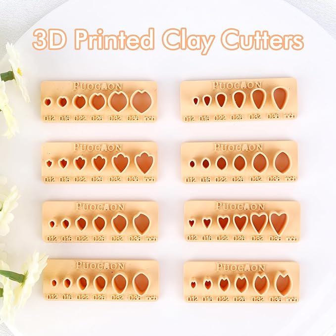 Puocaon Petal Polymer Clay Cutters - Mini Flower Petal Clay Cutters for Polymer Clay Jewelry, Set of 8 Clay Jewelry Cutters, Micro Flower Clay Cutter Set, 3D Flower Cutters for Polymer Clay Earrings