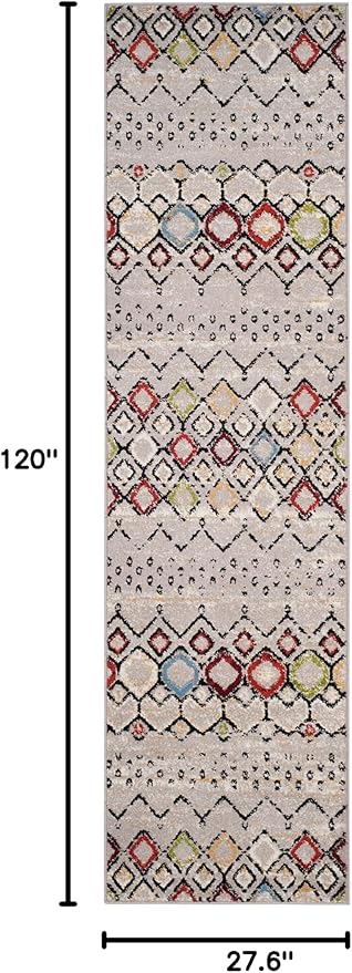 SAFAVIEH Amsterdam Collection Runner Rug - 2'3" x 10', Light Grey & Multi, Moroccan Boho Design, Non-Shedding & Easy Care, Ideal for High Traffic Areas in Living Room, Bedroom (AMS108G)