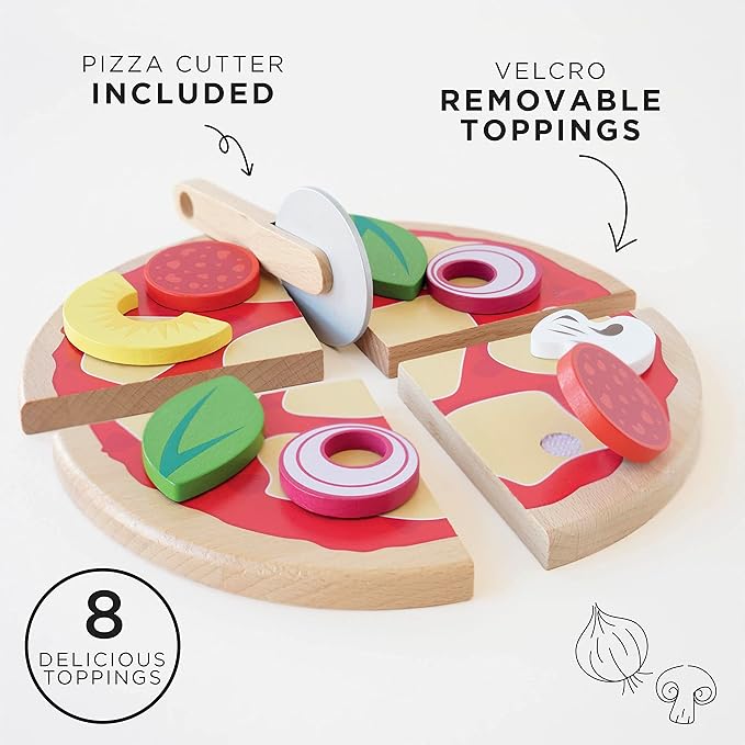 Le Toy Van - Childrens Wood Pretend Play Food | Wooden Honeybake Pizza Pretend Food Toy Playset | Toy Kitchen Accessories Play Food Role Play Toy (TV279)