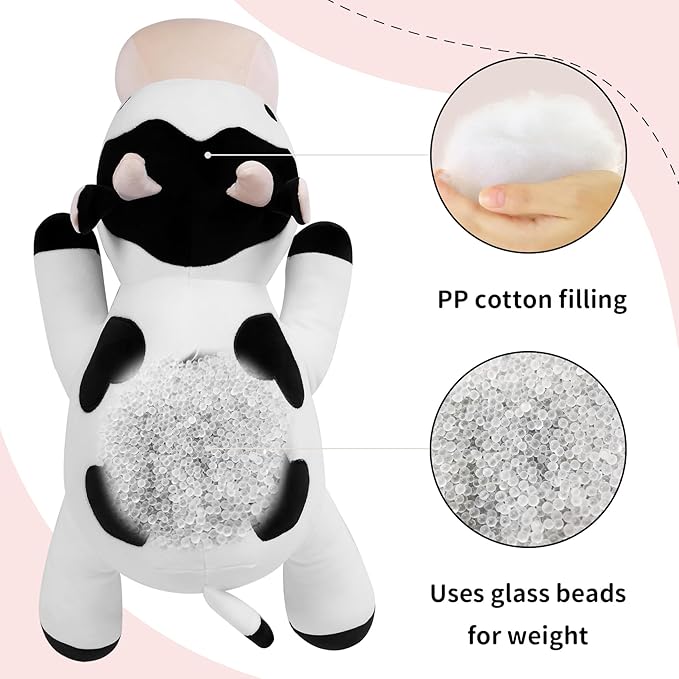 Cow Weighted Plush, 24" 4.2 lbs Weighted Stuffed Animals, Cute Cow Plush Toy Pillow Gifts for Kids and Adults