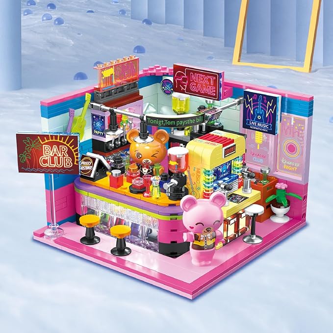 Friends House Building Block Set, Bear Club Business City View Small Brick Model, Mini Construction Toy, Hobbies Christmas Birthday Gift for Teens Children Kids Boys Girls 6+, 602pcs