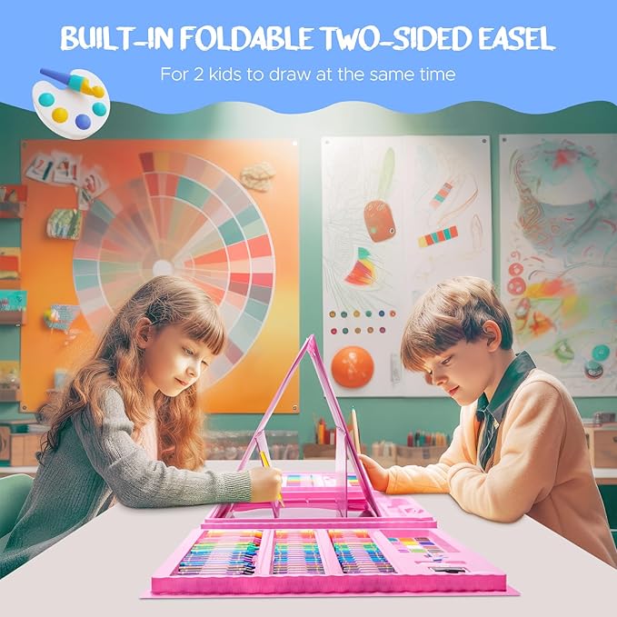 homicozy Art Supplies for Kids,Drawing Kits Unicorn Art Case Coloring Set with Double Sided Trifold Easel,Crayon,Colored Pencil,Marker,Coloring Book,Stencil,Sticker,Drawing Stuffs Gifts for Girls 4-12