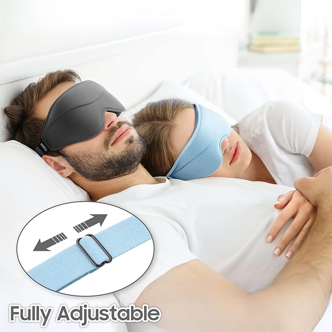 MOEASEii Sleep Mask - Total Blackout 3D Sleeping Mask, Super Lightweight & Silky Soft Eye Mask for Sleeping, Fully Adjustable Fit for Home, Office, Traveling, Meditation, Yoga, Light Blue