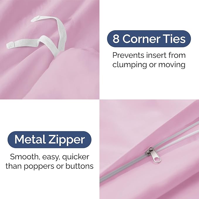 Duvet Cover Twin/Twin XL Size Set - Extra Soft Duvet Cover 68 x 90 with 1 Pillow Sham - Hotel Luxury, Easy Care and Fade Free with Zipper Closures & Ties - Comfy, Breathable Bedding Set (Light Pink)