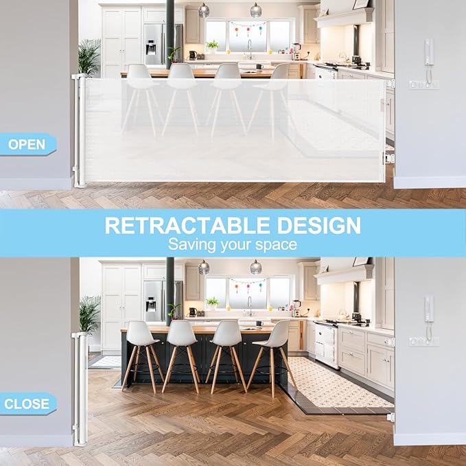 80 Inch Extra Wide Retractable Baby Gates Extra Wide Baby Gates for Large Openings Outdoor Mesh Dog Gates for The House Extra Large Baby Gates for Dogs Indoor Pet Gate for Stair Toddler Gate (White)