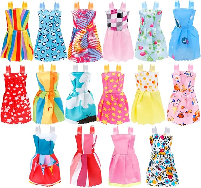 JANYUN Total 114pcs -16 Pack Doll Clothes Party Gown Outfits Set for Doll+ 98pcs Girl Dolls Dresses Accessories Shoes Bags Necklace Mirror Hanger Tableware (Playing Style)