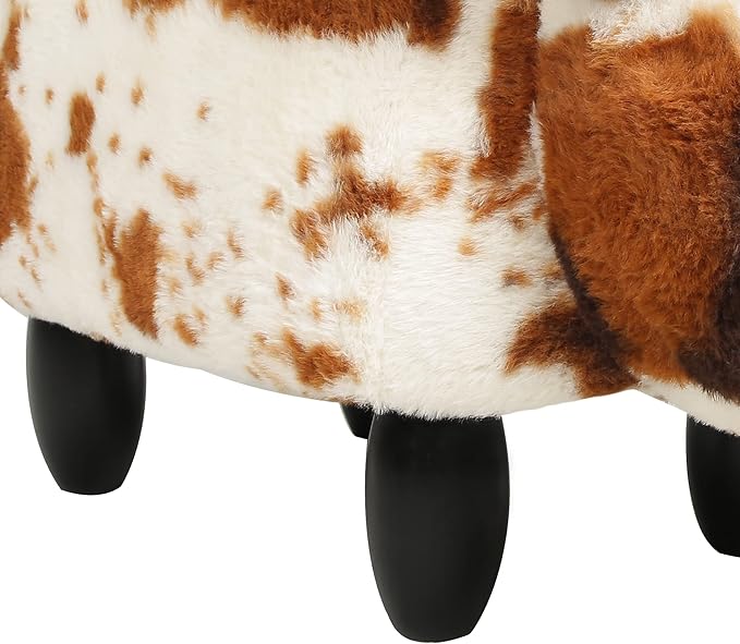 GIA Ottoman with Storage, Foot Stand and Wooden Legs, Shorthorn Dairy Cow, Brown and White