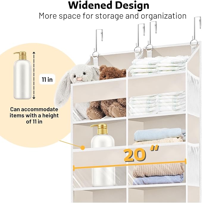 Ofiray-home Over the Door Organizer 5 Tiers,Extra Large Behind Door Storage of 10 Compartments,80 lbs Weight Capacity Over the Door Storage, Door Hanging Organizer for Closet, Diaper Organizer, Beige