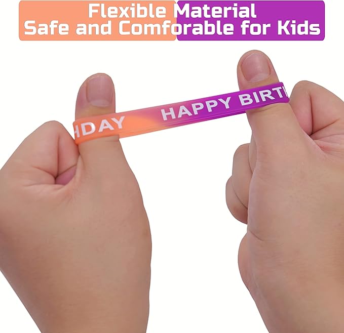 176 Pieces Birthday Rubber Bracelets(22 Styles),Colored Birthday Wristbands for Birthday Party Favors,Stretch Birthday Rubber Wristbands for Birthday Party Supplies