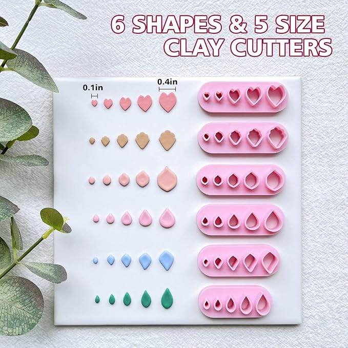 Keoker Flower Petal Clay Cutters - Flower Petals Clay Cutters for Earrings Making, 6 Shapes with Petal Press Polymer Clay Molds, Clay Cutters for Polymer Clay Jewelry