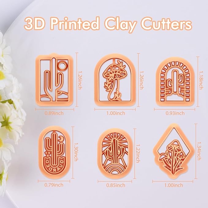 Puocaon Mushroom Polymer Clay Cutters - 6 Pcs Cactus Desert Scene Clay Cutters for Earrings, Cottagecore Mushroom Polymer Clay Cutters for Jewelry Making, Sunrise Western Clay Cutters for Jewelry