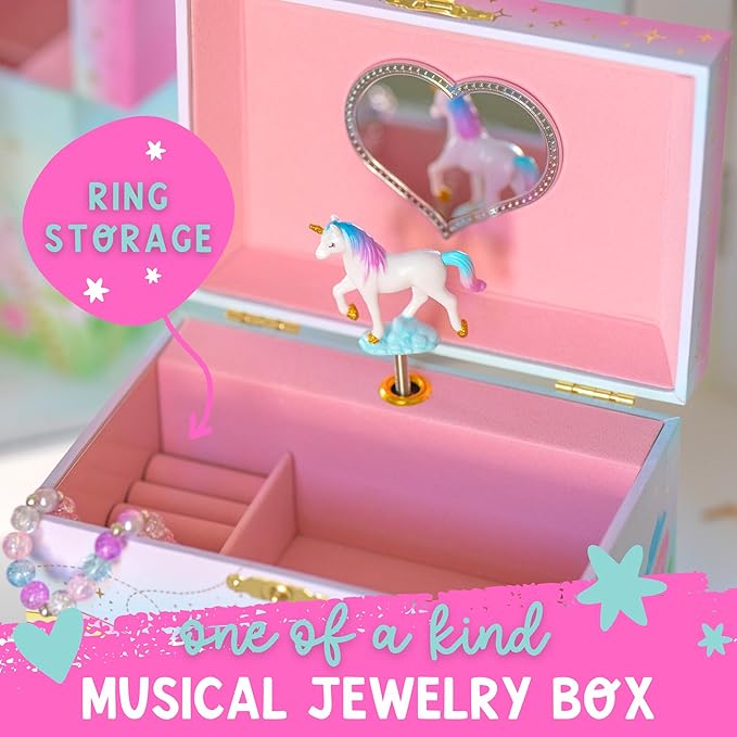 Giggle & Honey Musical Unicorn Jewelry Box for Girls - Kids Dancing Unicorn Music Box with Mirror, Unicorn Gifts for Little Girls, Childrens Birthday Gift, Ages 3-10