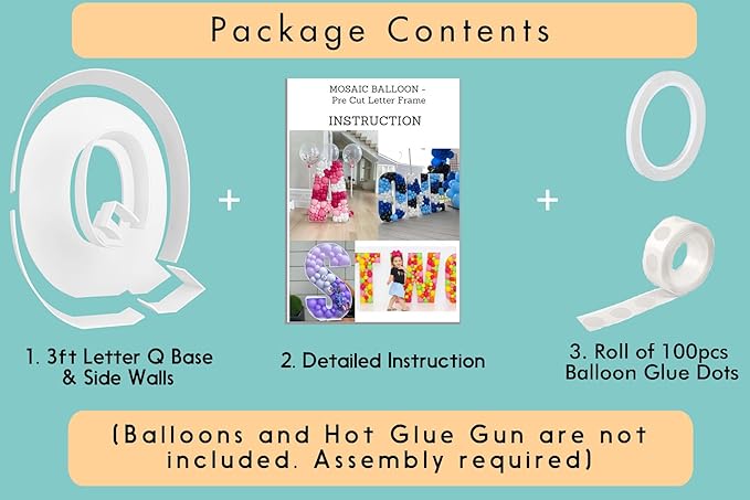 3FT Tall Mosaic Balloon Frame Letters Big Marquee Light Up Letters DIY Kit for Birthday Party Wedding Backdrop Decor Letter Q Pre-Cut Foam Board