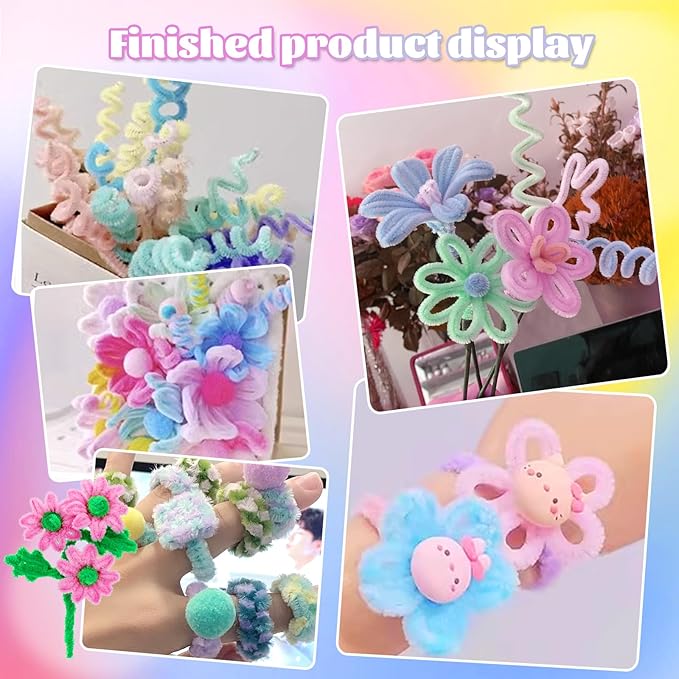 LOKUNN Pipe Cleaners, 200 Pcs Fruit Green Pipe Cleaners Craft Set, Solid Color Chenille Stems, DIY Arts and Crafts with Adhesive Eyes and Storage Box, Christmas Mother's Day Decoration Art Supplies