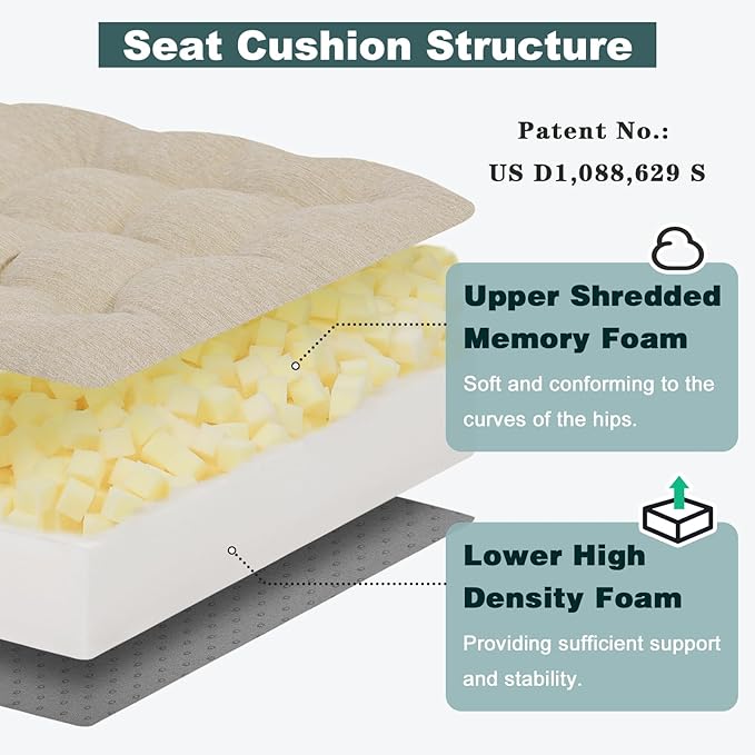 baibu Memory Foam Recliner Cushions with Lumbar Support Pillow Set for Elderly, 20x20x5 Inch Dual-Layer Design Non-Slip Recliner Seat Cushion & Back Support Pillow for Reduce Hip & Lumbar Pain, Beige