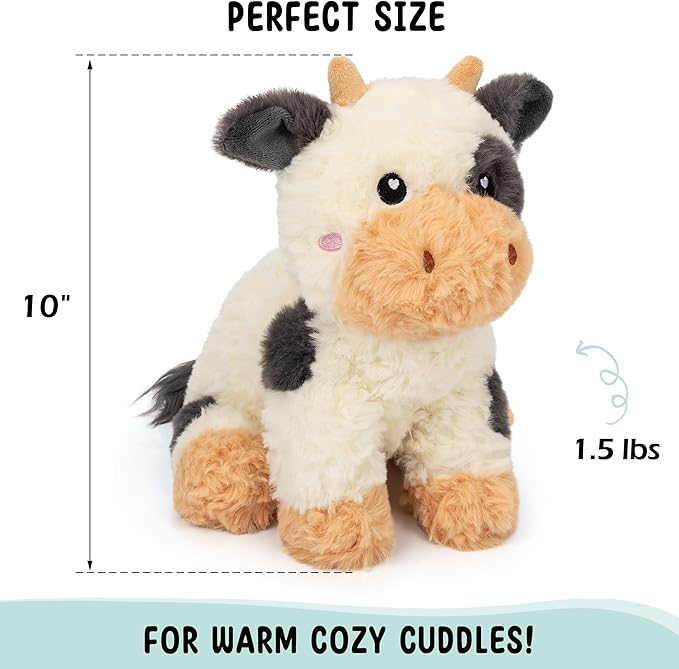 Happy Fuel Cow Microwavable & Weighted Stuffed Animals - 1.5 Lbs Unscented Heating Pad for Period Cramps Pain Relief and Anxiety, Cute Black Cow Plush Toys Gifts for Women Girls Adults and Kids