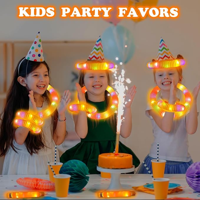 Light Up Glow Necklaces Bracelets Party Favors Accessories for Toddlers,12 PCS Orange Glow Sticks Valentines Day Pop Tubes for Toddlers,Glow Birthday Wedding Mardi Gras Party Supplies for Boys Girls
