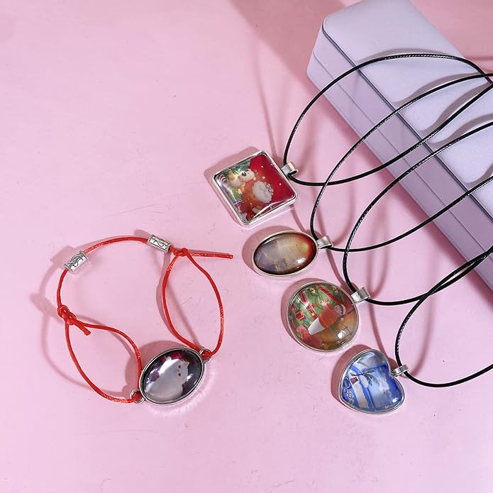 Bezel Pendant Trays Gold and Sliver, Rhinestone Bezel Pendants Trays for DIY Jewelry Craft Making, Picture Necklace Pendant Trays with Clear Glass Cabochons and Chains