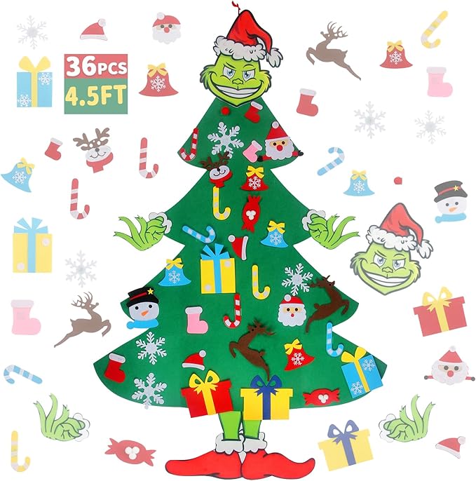 GameXcel 4.5ft Felt Christmas Tree for Toddlers with 37pcs Ornaments, Velcro Montessori DIY Xmas Decorations - 4.5 Feet