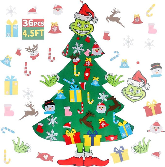 GameXcel 4.5ft Felt Christmas Tree for Toddlers with 37pcs Ornaments, Velcro Montessori DIY Xmas Decorations - 4.5 Feet