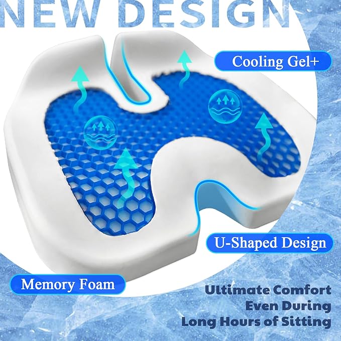 3D Gel & Memory Foam Car Seat Cushion for Driving - Breathable Honeycomb Gel & Support Orthopedic Coccyx,Tailbone,Sciatica & Back Pain Relief-Office Chairs,Wheelchair