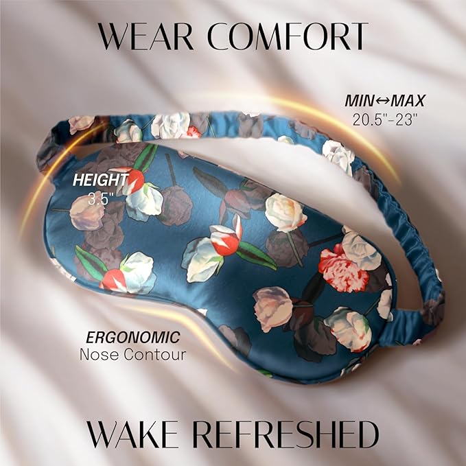 OLESILK 100% Natural Mulberry Silk Sleep Eye Mask Block Out Light, Fashion Printed Eye Mask Blindfold for Women Men Full Night Sleeping, Chic Eye Cover Eyeshade, Pattern 1