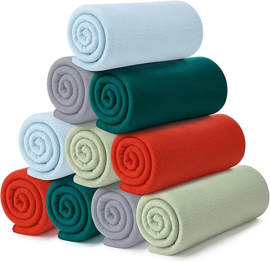 Buryeah 10 Pcs Fleece Blanket Bulk Warm Soft Fleece Blankets Cozy Lightweight Throw Blankets Plush Pet Throw Blanket for Home Bed Sofa Office Wedding Gifts Travel(50" X 60",Colorful)