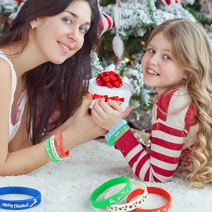 Coogam 40PCS Christmas Silicone Bracelets, Xmas Rubber Wristbands Accessories Gift for Kids Adults Stocking Stuffers, New Year Holiday Decoration Wrist Band Party Supplies Favors