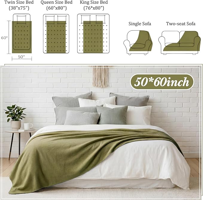 Kinlop Fleece Blanket Bulk 60 x 50 Inch Soft Lightweight Fleece Cozy Blanket Warm Throw Plush Pet Throw for Bed Couch Sofa Home Office Wedding Gifts Travel Camping(Olive Green,40 Packs)
