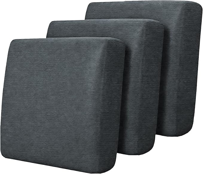 URBANLIFE Stretch Couch Cushion Covers Set of 3 – Replacement Individual Sofa Seat and Back Cushion Slipcovers with Full Elastic Hem, Soft Textured Fabric, Fits 27"x38", Machine Washable (Gray)