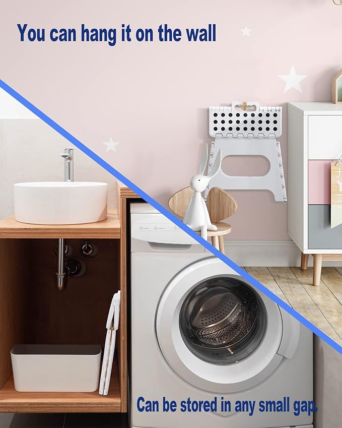 Acko 12pack Folding Step Stool Lightweight Plastic Step Stool - 11 inch Foldable Step Stool for Adults,Non Slip Folding Stools for Kitchen Bathroom Bedroom White