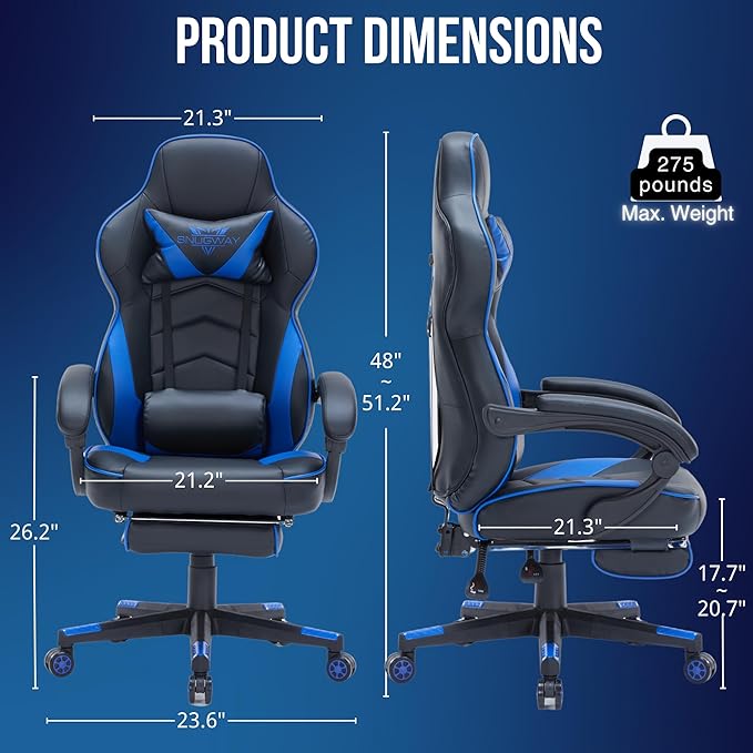 Gaming Chair High Back Ergonomic Racing Computer Desk with Comfortable Lumbar Support and Headrest Girl Gamer Height Adjustable