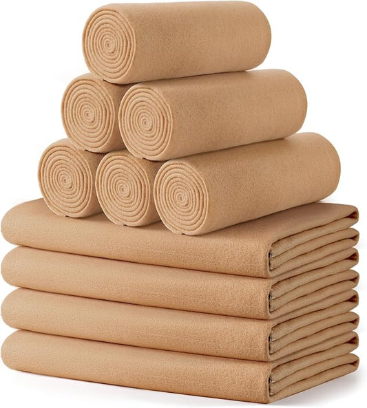 Buryeah 10 Pcs Fleece Blanket Bulk Soft Warm Fleece Blankets Cozy Lightweight Throw Blankets Plush Pet Throw Blanket for Home Bed Sofa Office Wedding Gifts Travel(50" x 60",Khaki)