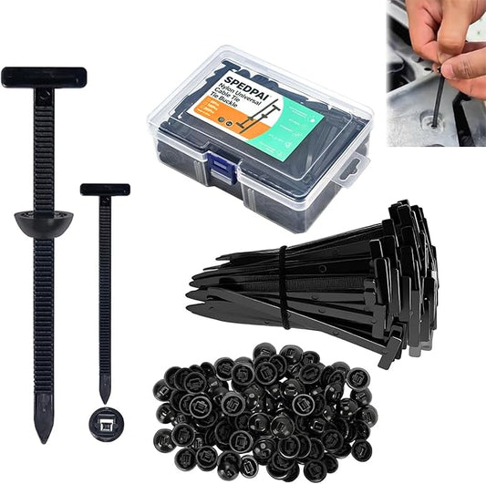 Nylon Universal Cable Tie Buckle,Heavy Duty Black Zip Ties With Pin & Button Design Plastic Cable Ties Tool Fasteners Car Body UV Resistant Zipties for Car Daily Replacement Screw Fixing 200pcs