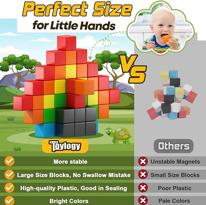 48PCS Magnetic Blocks for Toddlers Toys, Large Magnetic Cube Toys for Sensory STEM Education Preschool Magnet Toys for 3 4 5 6 Year Old Boys and Girls, Compatile with Mine Magnet World