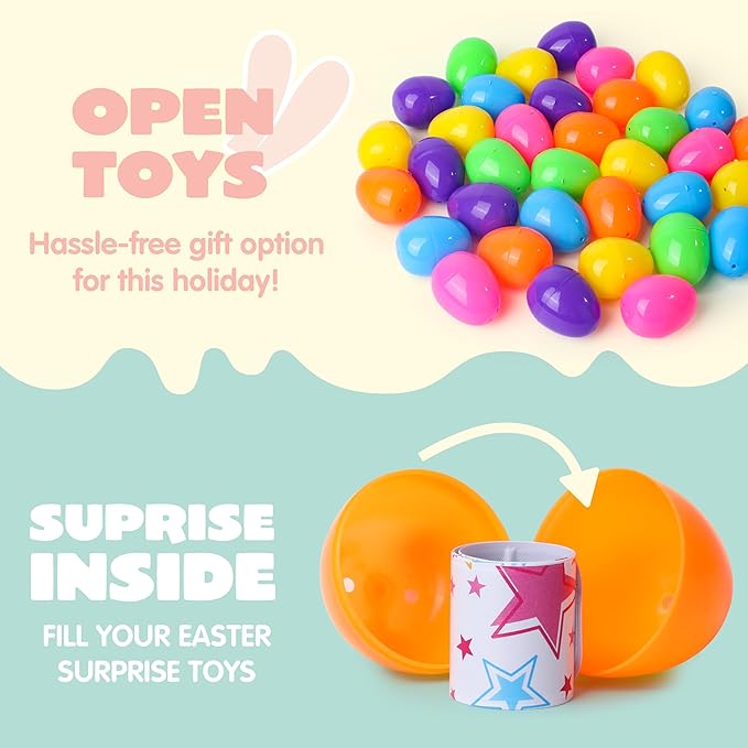 JOYIN 200Pcs Prefilled Easter Eggs with Assorted Toys Plus Stickers Inside, Easter Eggs Filled for Kids, Basket Stuffers, Egg Hunt, Party Favors, Classroom Prize Supplies