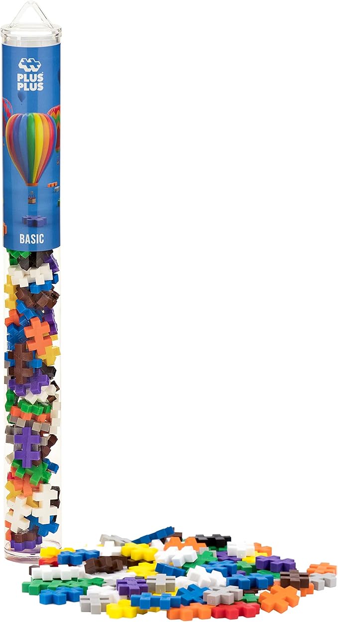 Plus Plus 70 Piece Interlocking Building Blocks for Kids, Open Ended Connecting Toys, Stem Bin Classroom Mini Manipulatives - Basic Mix Play Tube