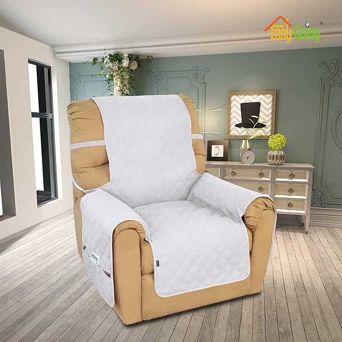 Easy-Going Sofa Slipcover Waterproof Recliner Chair Cover Non-Slip Fabric Couch Cover for Living Room Washable Furniture Protector for Pets Kids Children Dog Cat (Recliner, White)