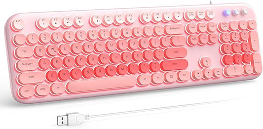 Wired Backlit Keyboard, USB Computer Keyboard with Retro Keycaps, Numeric Keypad and Media Hotkey for Office Desktop PC Laptop and Windows 7 8 10 11 (Pink Colorful)