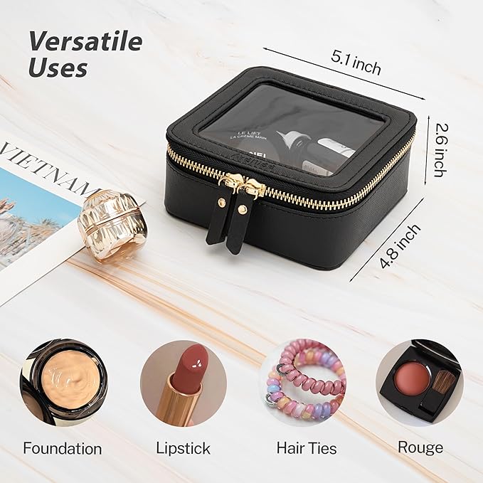 Aveniee Clear Makeup Bag Small, Mini Travel Toiletry Bag Cosmetic Bags TSA Approved, Clear Makeup Case Pouch with Zipper, Car Organizer Essentials for Women Men,Black