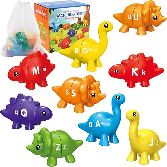 Christmas Party Games 26 Pcs Alphabet Learning Dinosaur Toys,Uppercase Paired Lowercase Matching Letters Color Sorting Fine Motor Toy, Montessori Toys for Kids for 2-5 Boys Girls