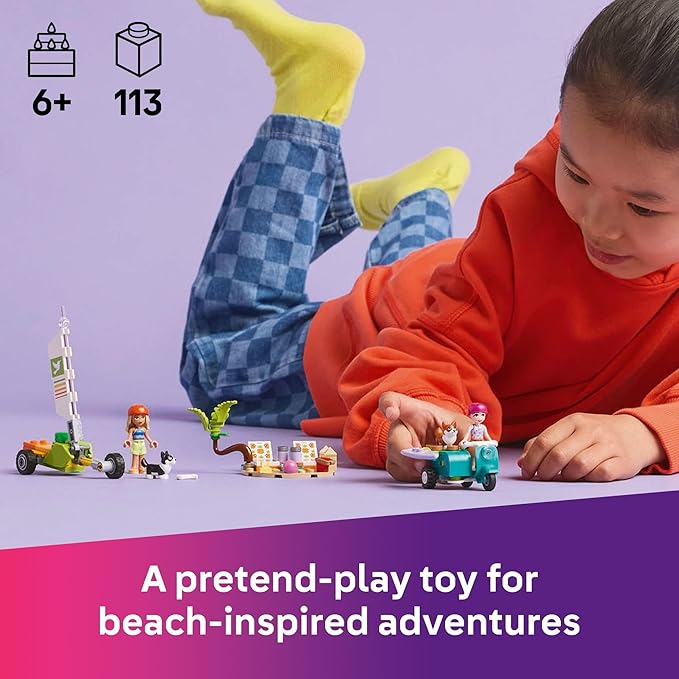LEGO Friends Surfing Dogs and Scooter Adventure - Building Toy Pretend Play Set for Kids, Girls and Boys, Ages 6+ - with 2 Minidolls and 2 Corgi Toy Dogs - Gift Idea for Birthdays - 42641