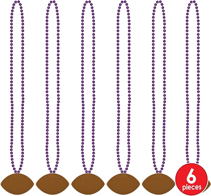 Beistle 6 Piece Plastic Football Party Necklaces Game Day Sports Theme Favors, 33", Purple/Brown