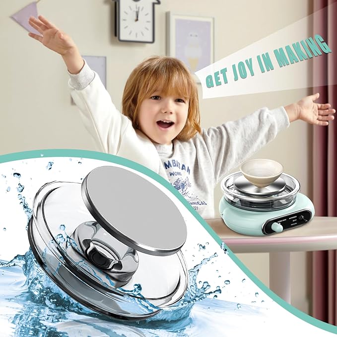 BIYQFCR Mini Pottery Wheel - 4.7Inch Rotating Electric Pottery Wheel, Pottery Wheel for Adults,Comes with 8Plastic Tools and 6Clay Sets,Suitable for Kids,Teenagers and Adults Beginners Craft Clay Kit